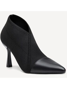 Sleek Black Pointed-Toe Knit Ankle Heel